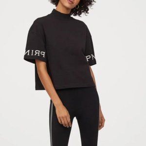 H&M X Pringle of Scotland Black Mock Neck Turtle Neck Oversized Top Tee Shirt